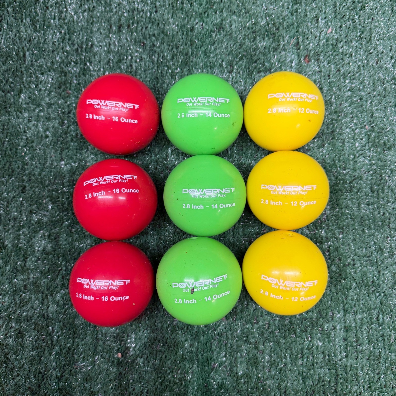 PowerNet 9-Pack Progressive Weighted Baseball Softball 2.8" Training Balls Set