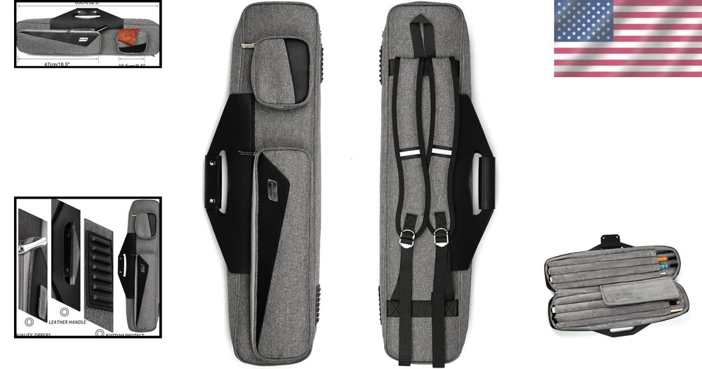 Multi-Compartment 4x4 Billiard Cue Case with Utility Pocket & Adjustable Straps