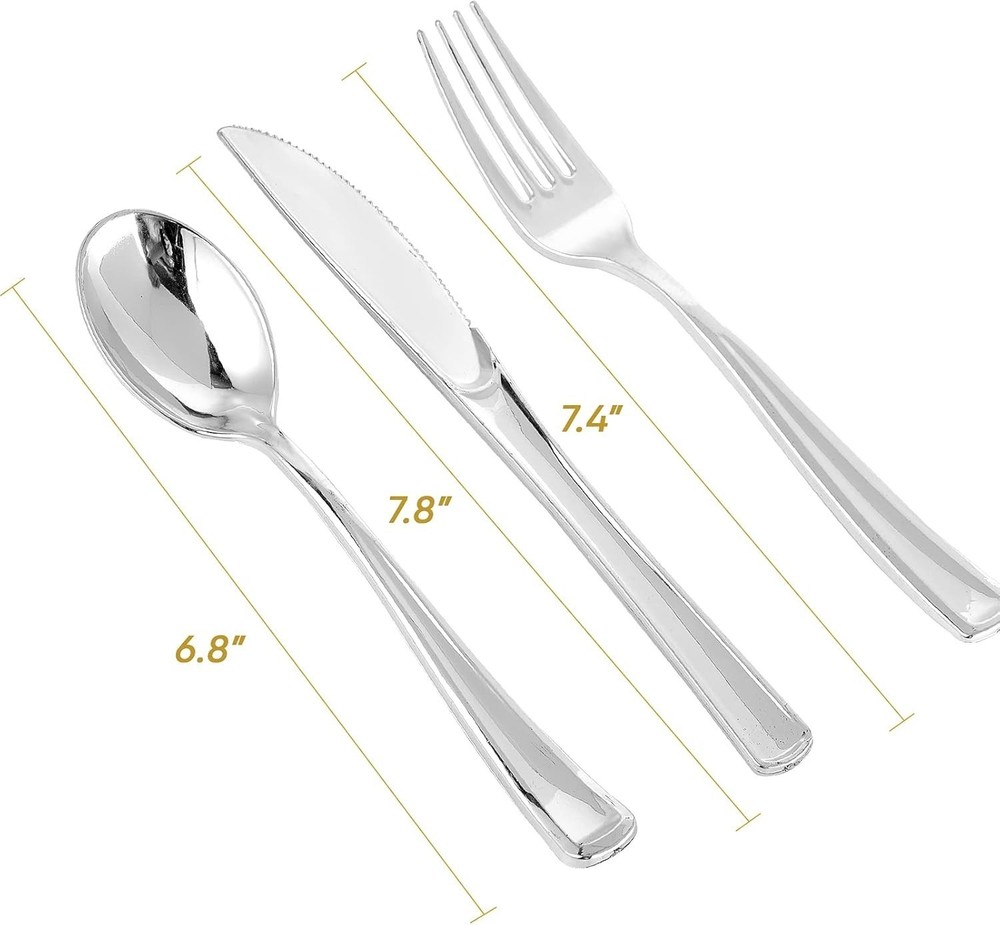 160 Pack Silver Plastic Silverware Set Plastic Flatware Set- 80 Silver Forks