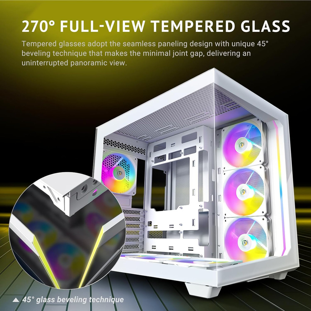 C5 ARGB White, Mid-Tower ATX PC Case, Seamless Tempered Glass Front & Side Panel