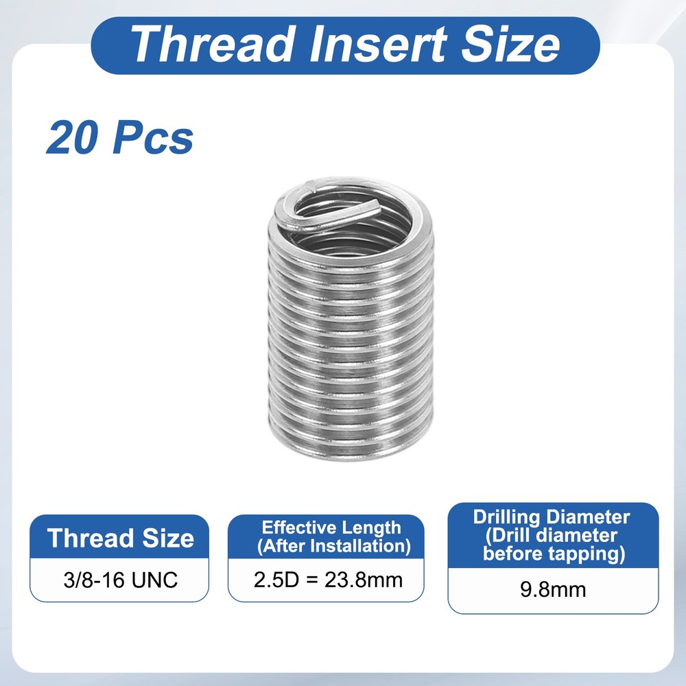 20pcs Wire Thread Inserts 3/8-16 UNC 2.5D 23.8mm Helical Threaded Sleeve
