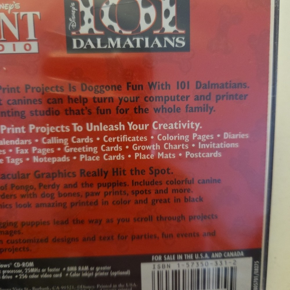 Software PC Disney 101 Dalmatians Print Studio NEW SEALED Windows 95/98