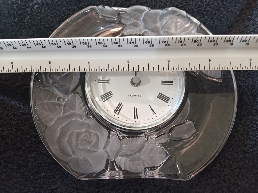 Studio Nova Lead Crystal Table Clock - Rose Pattern - Japan/Germany **NIB**