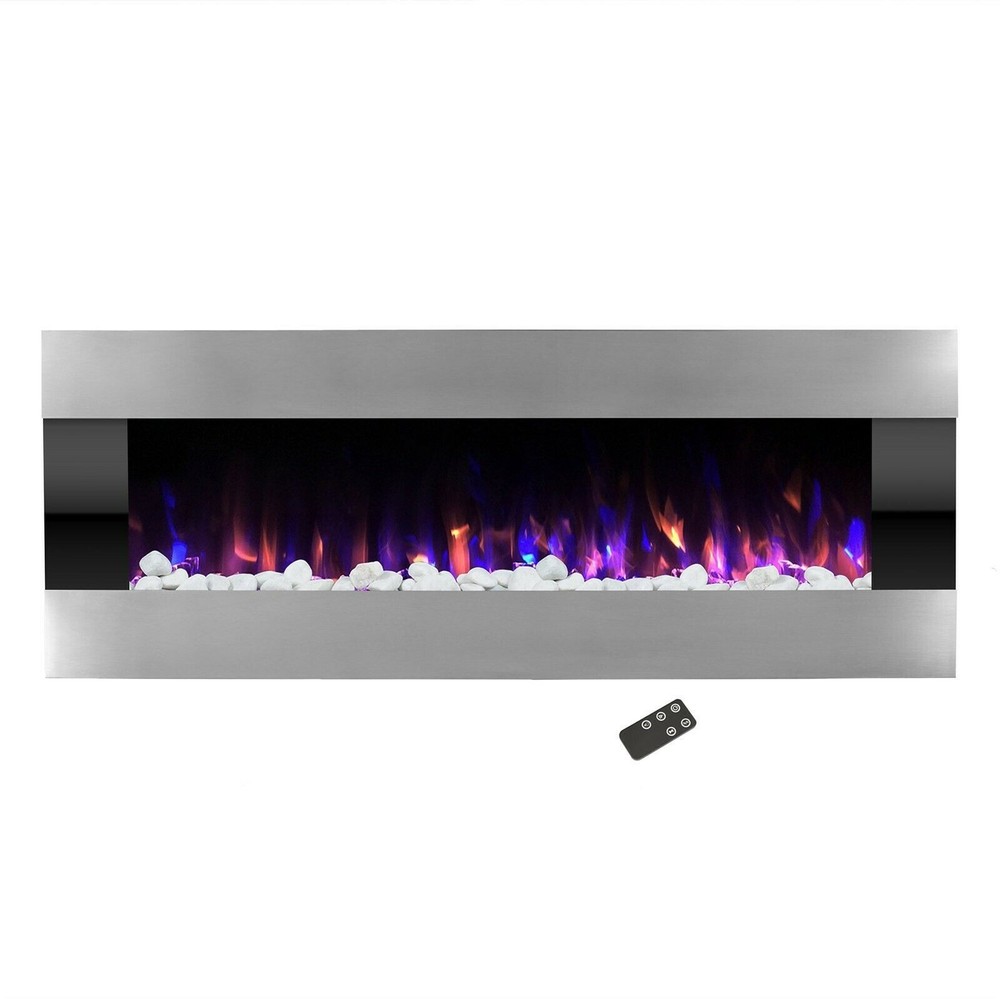 54" Electric Fireplace Wall Mounted Adjustable Heat Remote Backlight Color Timer
