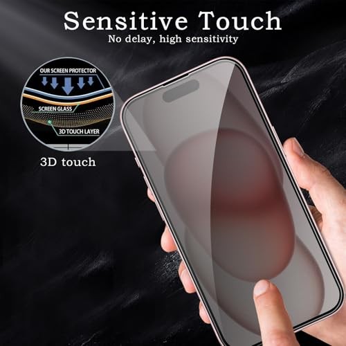Privacy Screen Protector for iPhone 15, Shatterproof Tempered Glass