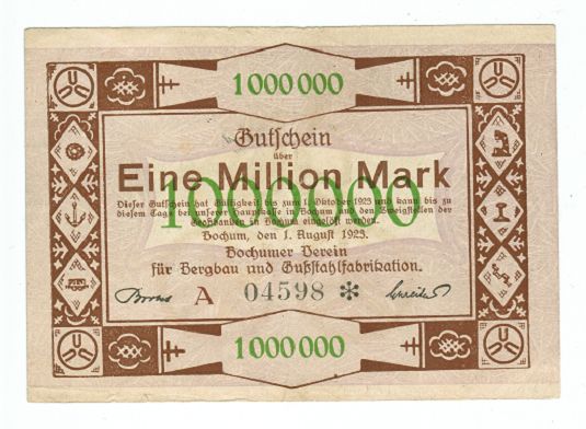 GERMANY BANKNOTE 1 MILLION MARK BOCHUM 1923