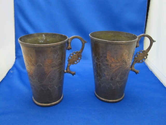 Pair Early LATIN AMERICAN Copper HANDLED DRINKING CUPS