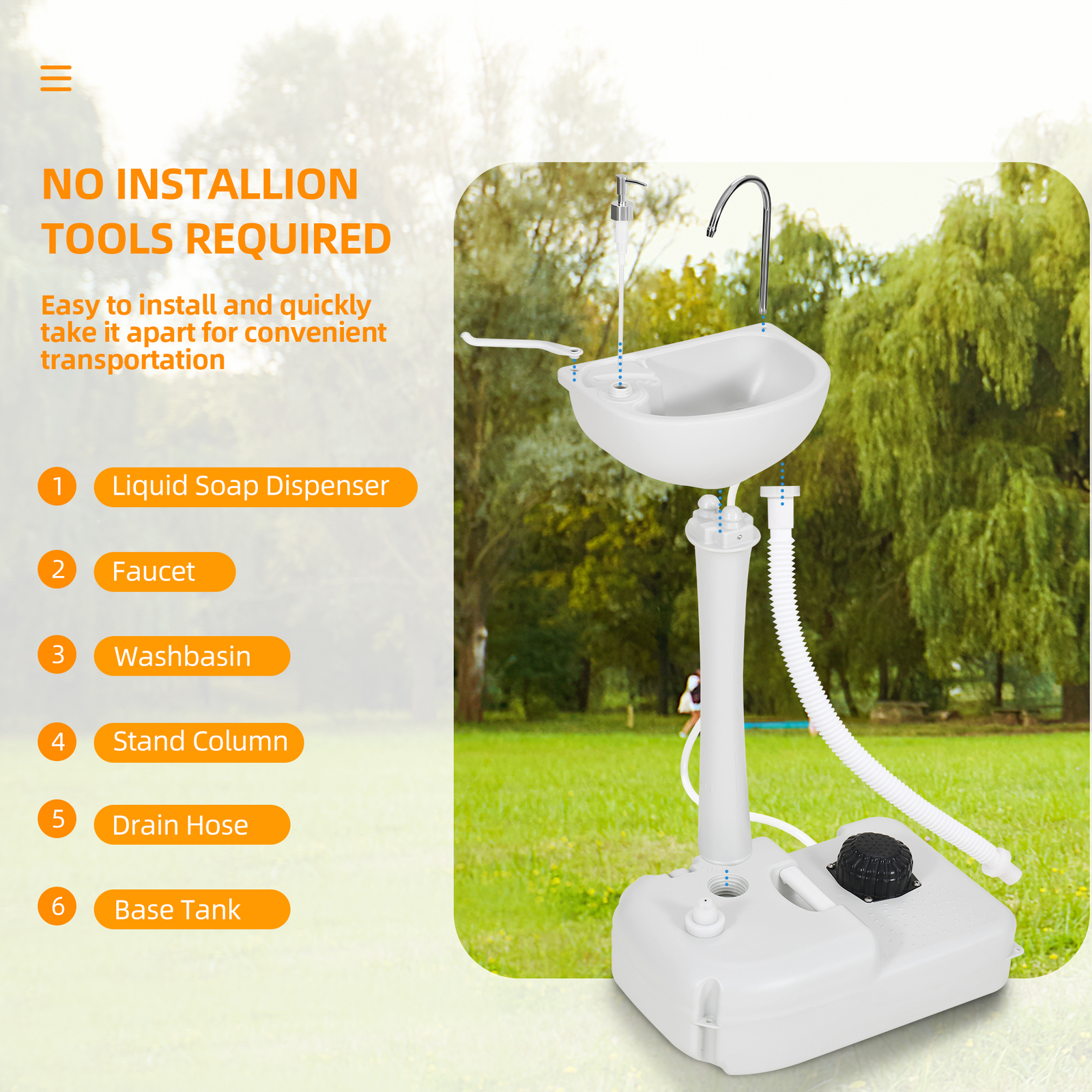 Portable Wash Sink Camping Garden Washing Station Hand W/17 L Wash Basin Stand