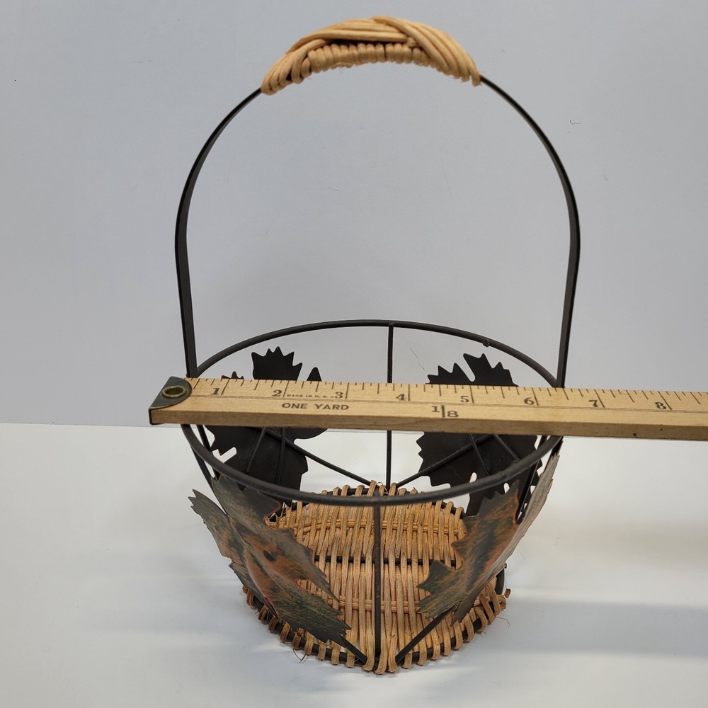 Rustic Wicker and Metal Maple Leaf Decorative Basket