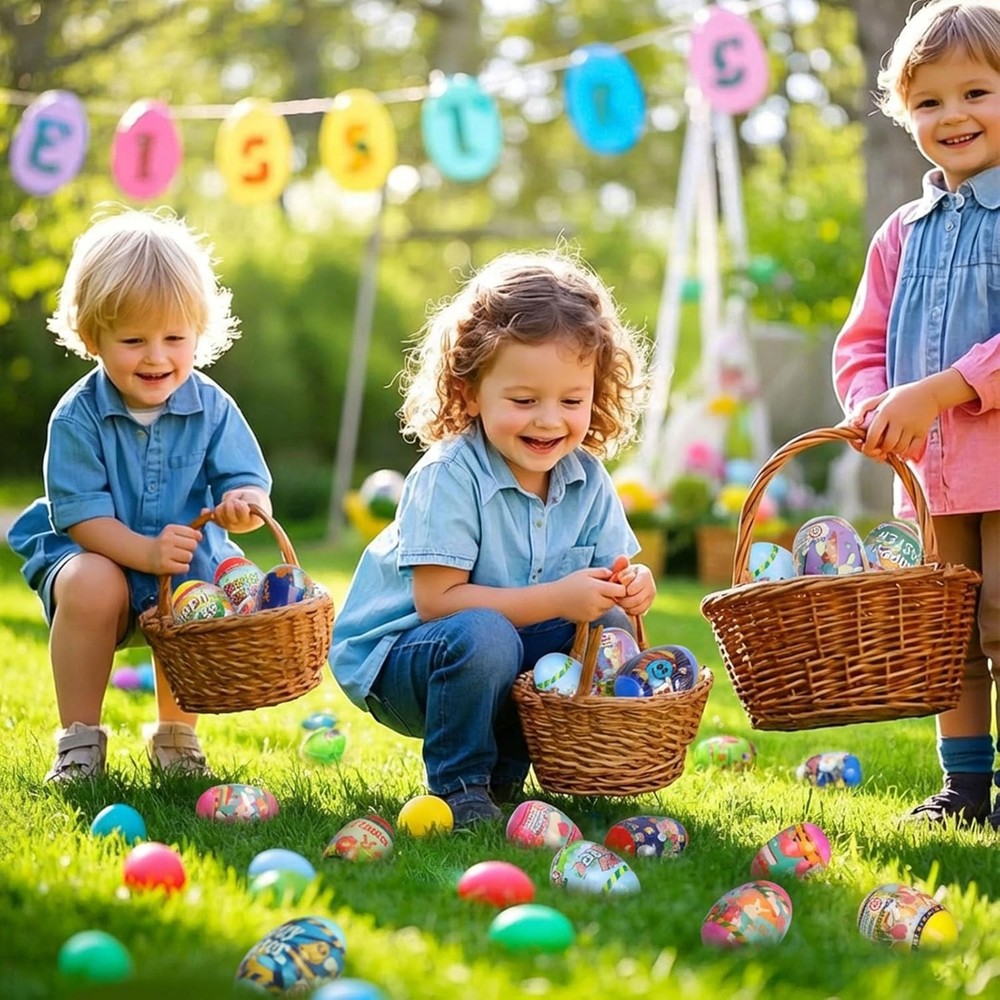 24 Pack Easter Eggs with Sticky Stretchy Toys Inside Filled With Varieties