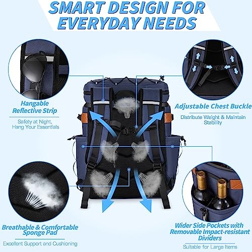 Cooler Backpack with Insulated Waterproof Cover(Extra), 42 Cans Backpack Blue