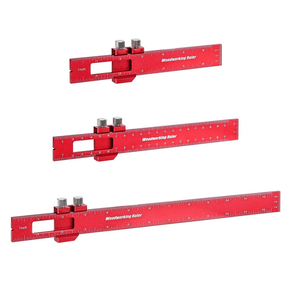 3PCS Woodworking Ruler Set Precision Pocket Ruler with Adjustable Slide Stop