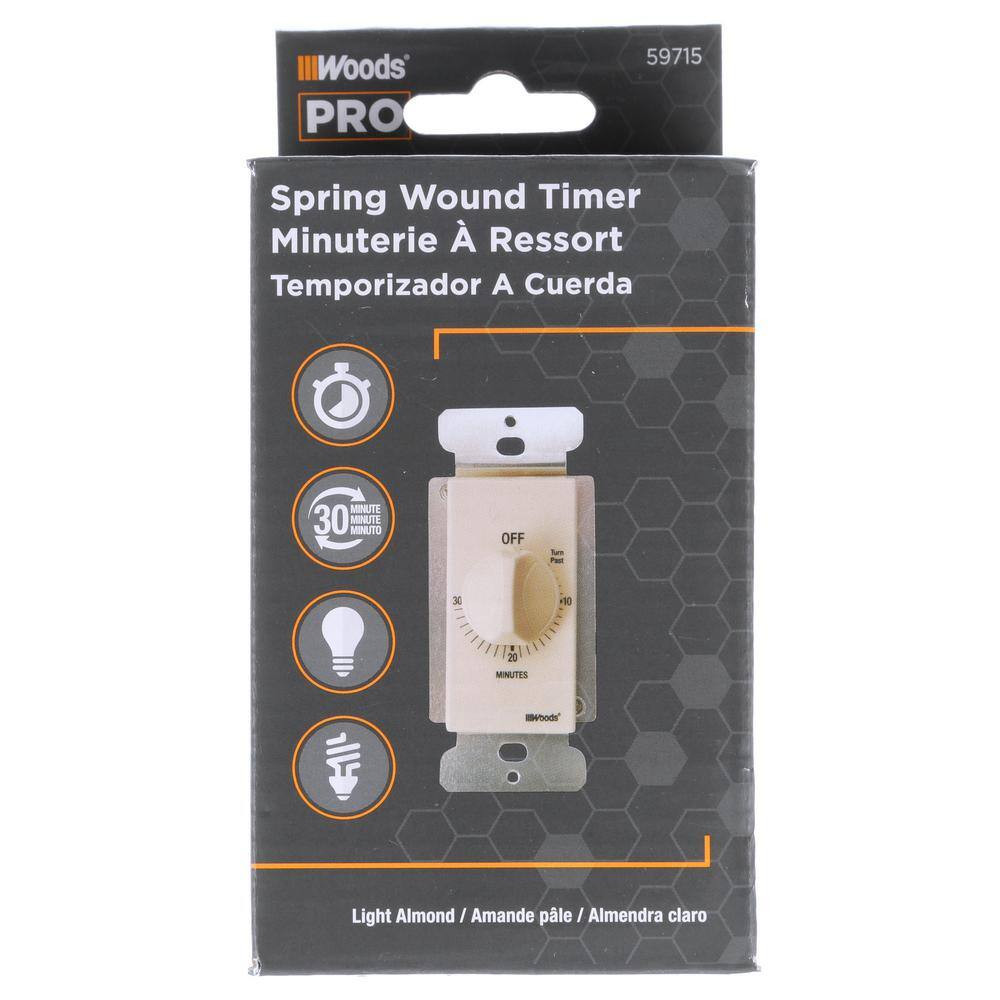 20-Amp 30-Minute In-Wall Spring Wound Countdown Timer Switch, Almond