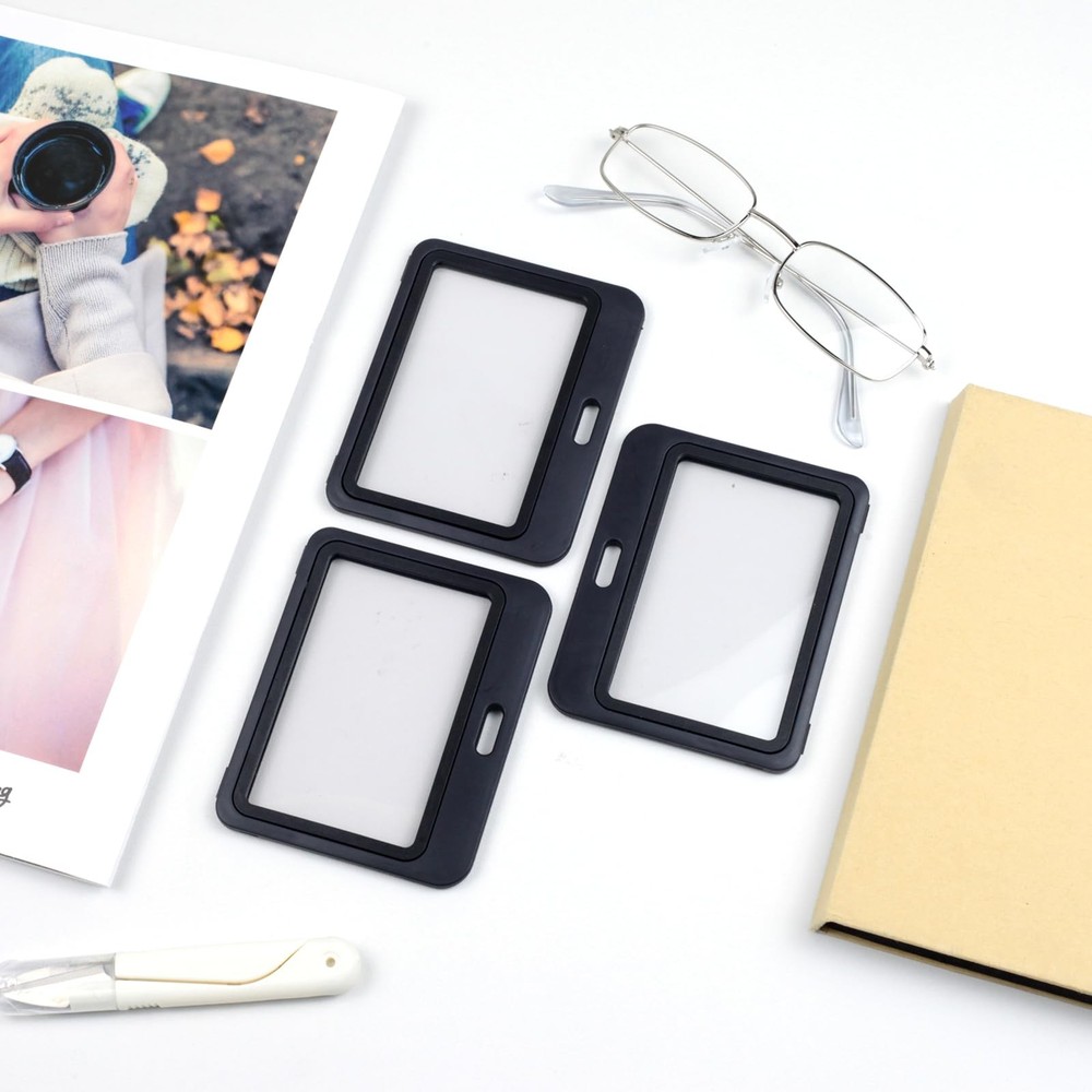 3Pack Horizontal Hard Plastic ID Badge Holders – DoubleSided Black Card Case ...