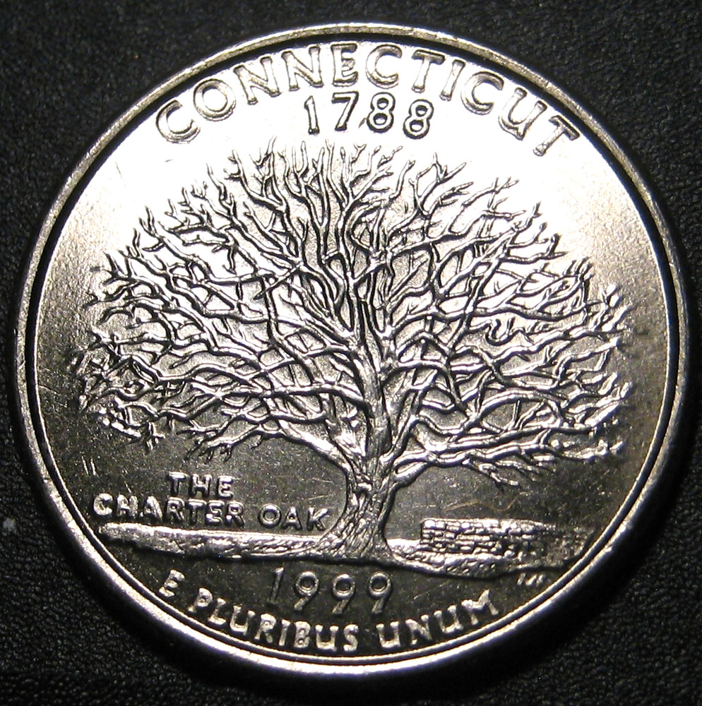 1999 P ERROR BU STATEHOOD CONNECTICUT QUARTER DOUBLING ON REVERSE (e)