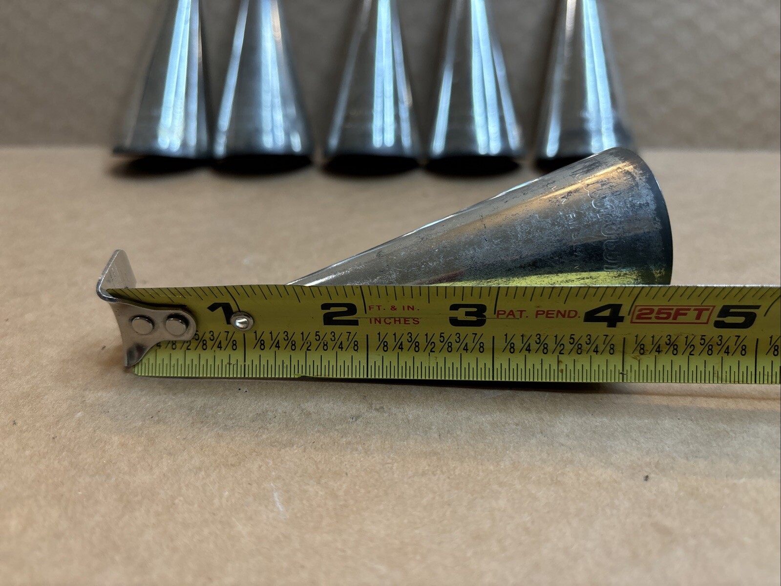 VINTAGE NUTBROWN TIN ICE CREAM CONE HORN MOULDS SILVER SET OF 6