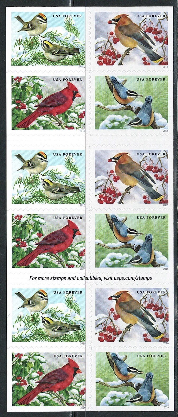 Mint US Songbirds in Snow Booklet Pane of 100 Forever Stamps Scott
