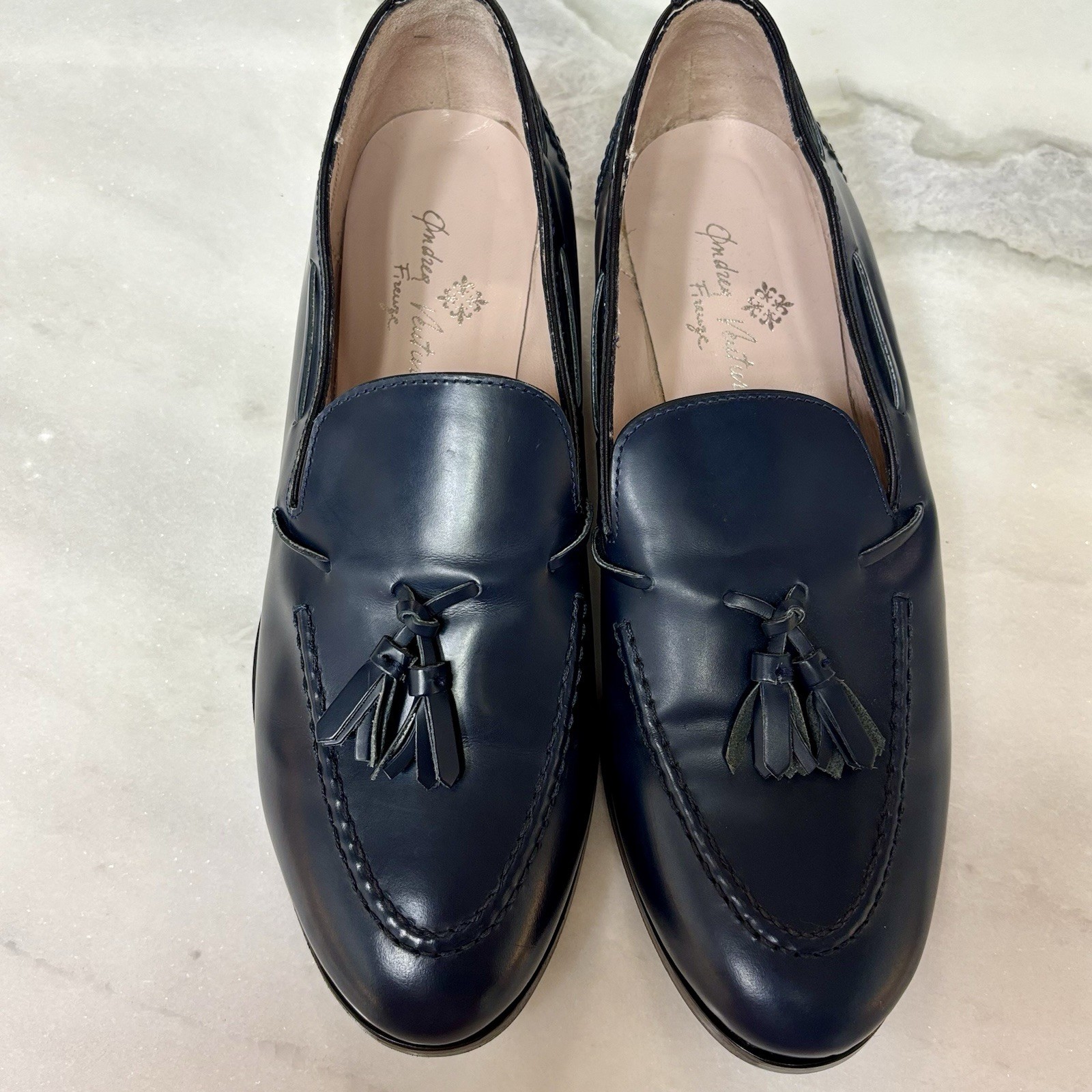 Andrea Ventura Men's Navy Blue Tassel Leather Loafers EU 40 Dress Shoes