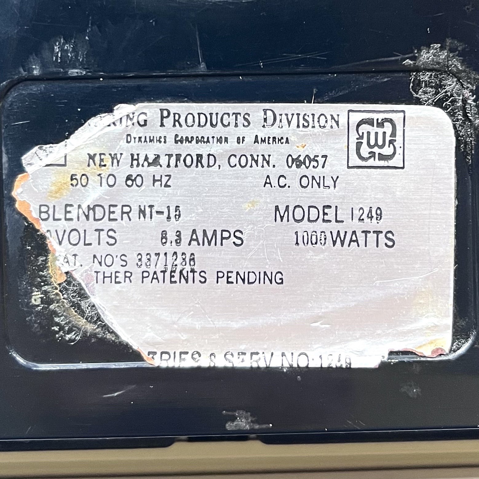 Vintage Waring Blender, Futura 1000, Model 1249 Power Base, Tested