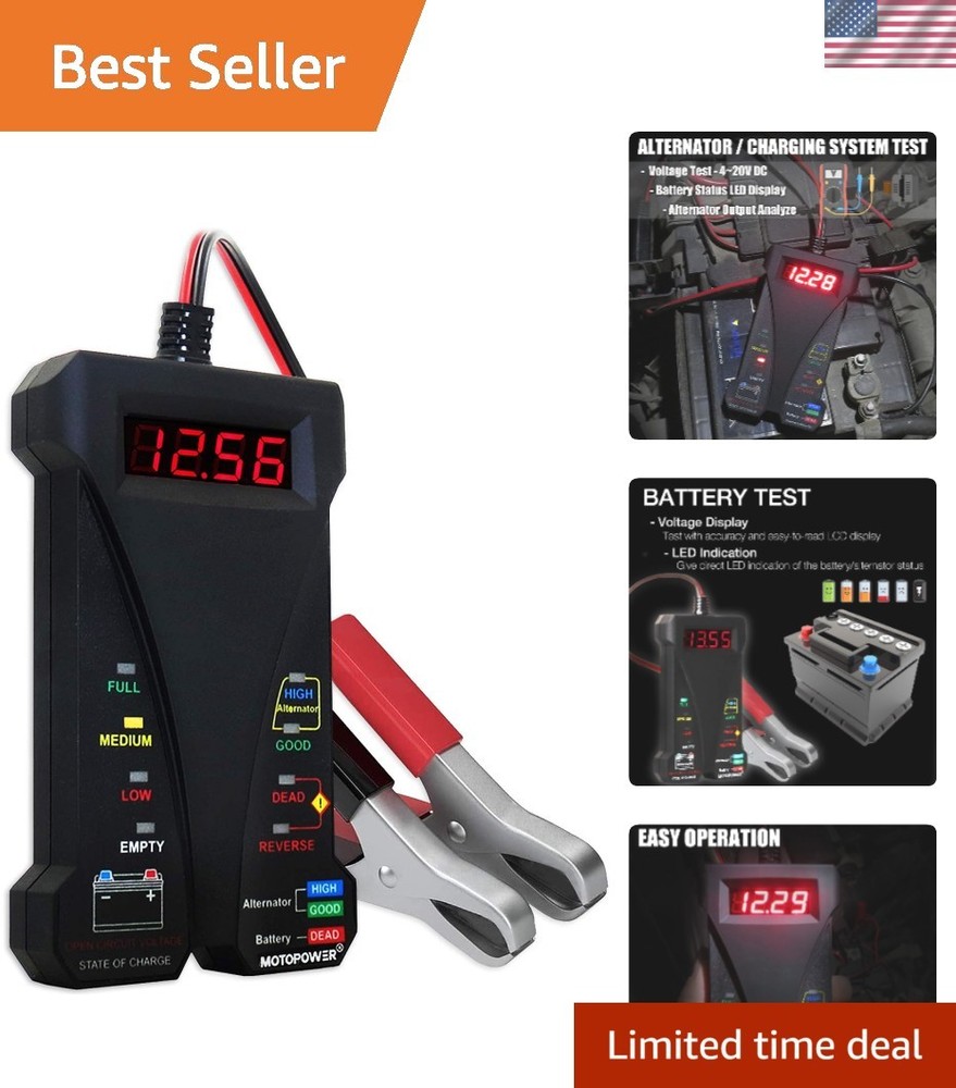 Versatile 12V Charging System Analyzer with LCD Display - Durable Rubber Finish