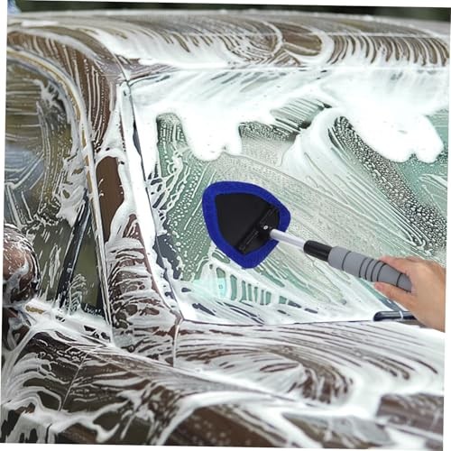 1 Set Windshield Cleaning Brush Adjustable Handle with Triangular Cloth Blue