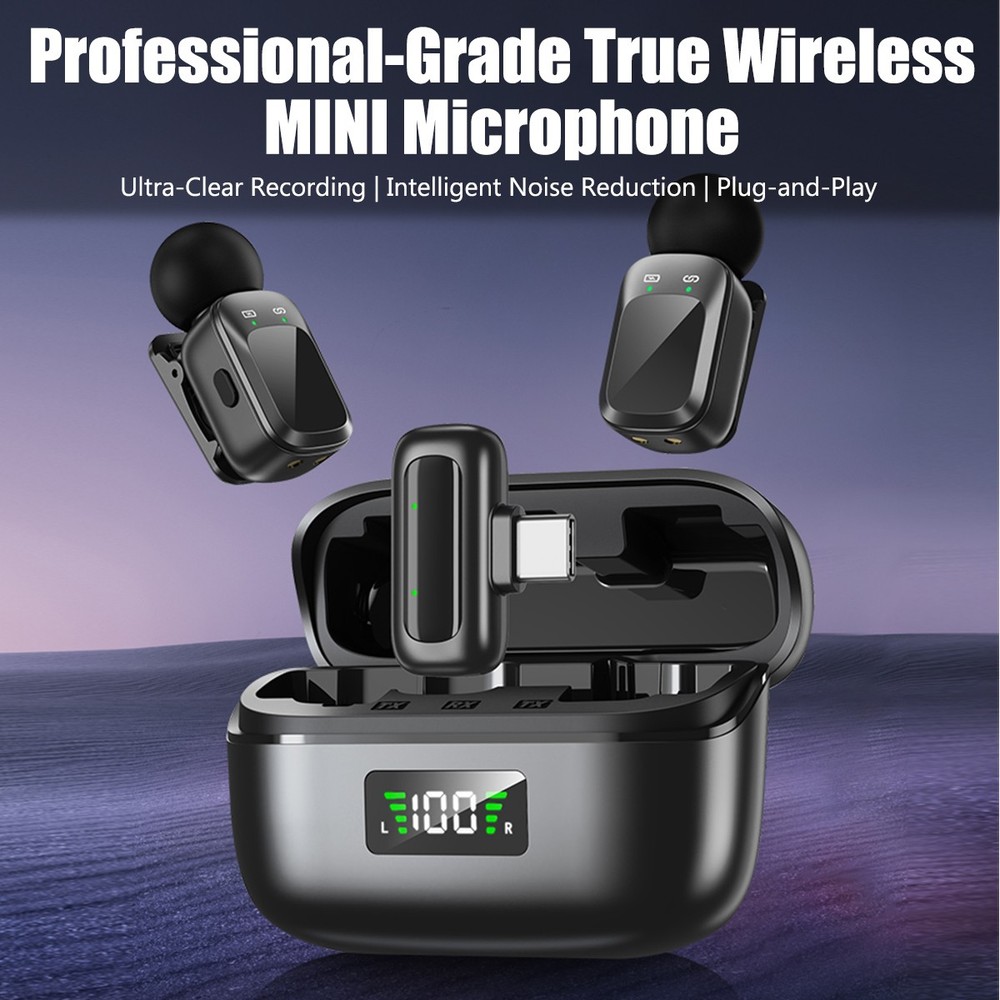 Wireless Microphone Mini Mic for iPhone/Android Phone, LED Display Lavalier Mic-