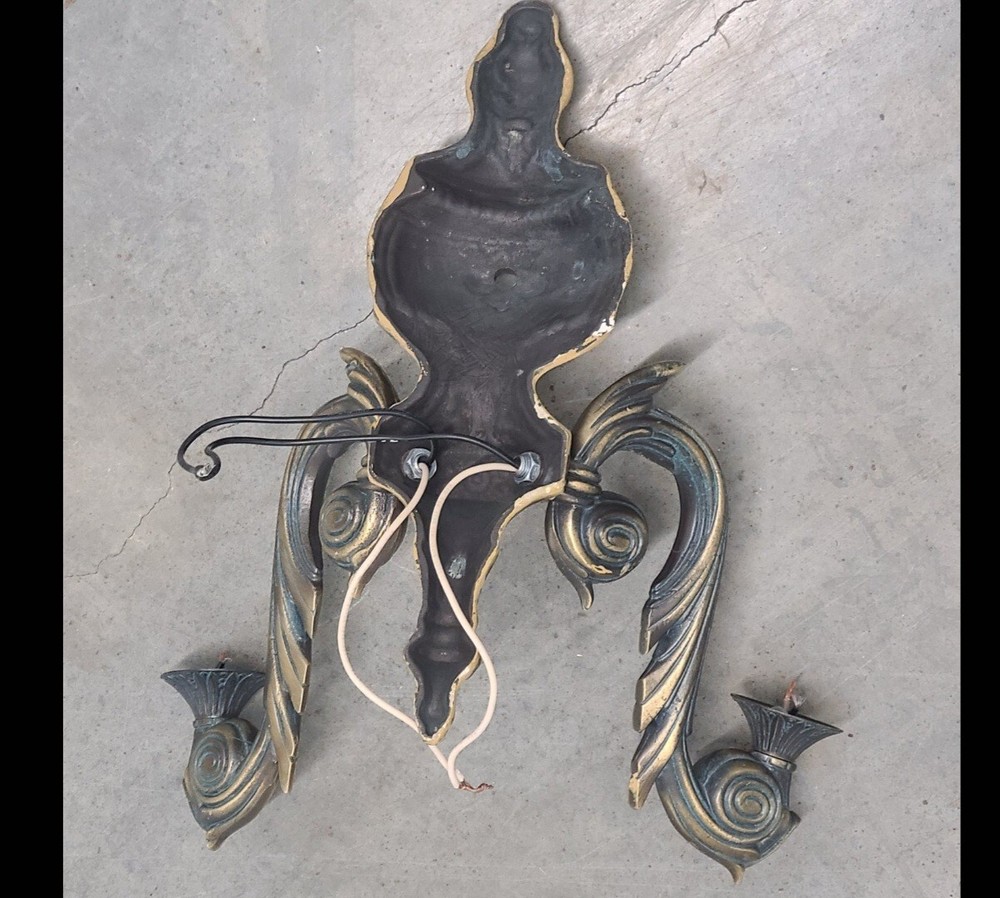 Ornate Antique solid brass double arm wall sconse