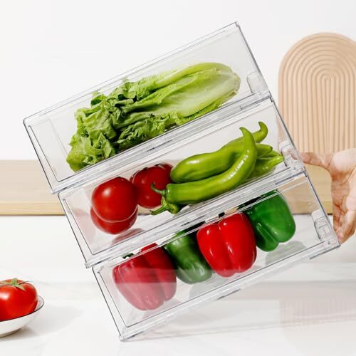 Stackable Storage Drawer, Clear Pull Out Plastic 12.6 x8.27 x 4.33, 2 Pack