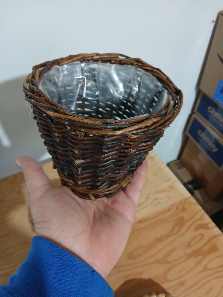 3 Rustic Woven Baskets, Willow Or Straw, One Includes A Plastic Liner