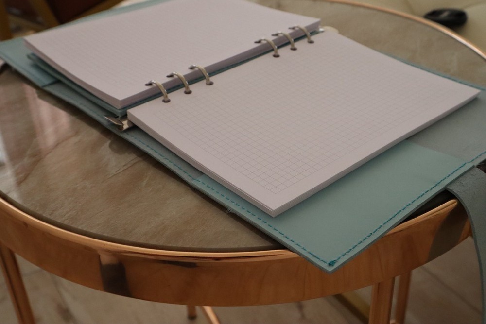 Leather notebook cover A5 light classic collection squared grid pages 2026.