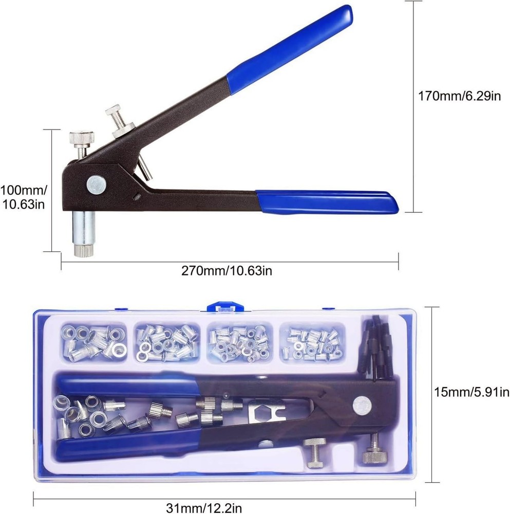 86 Pcs Heavy Blind Rivet Nut Tool Kit Hand Riveter Wrench Threaded Insert...