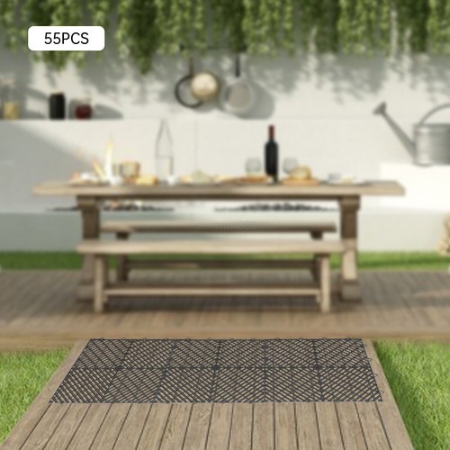 Black Square Interlocking Deck Tile 55 PCS Garage Floor Anti-Slip Deck Tiles