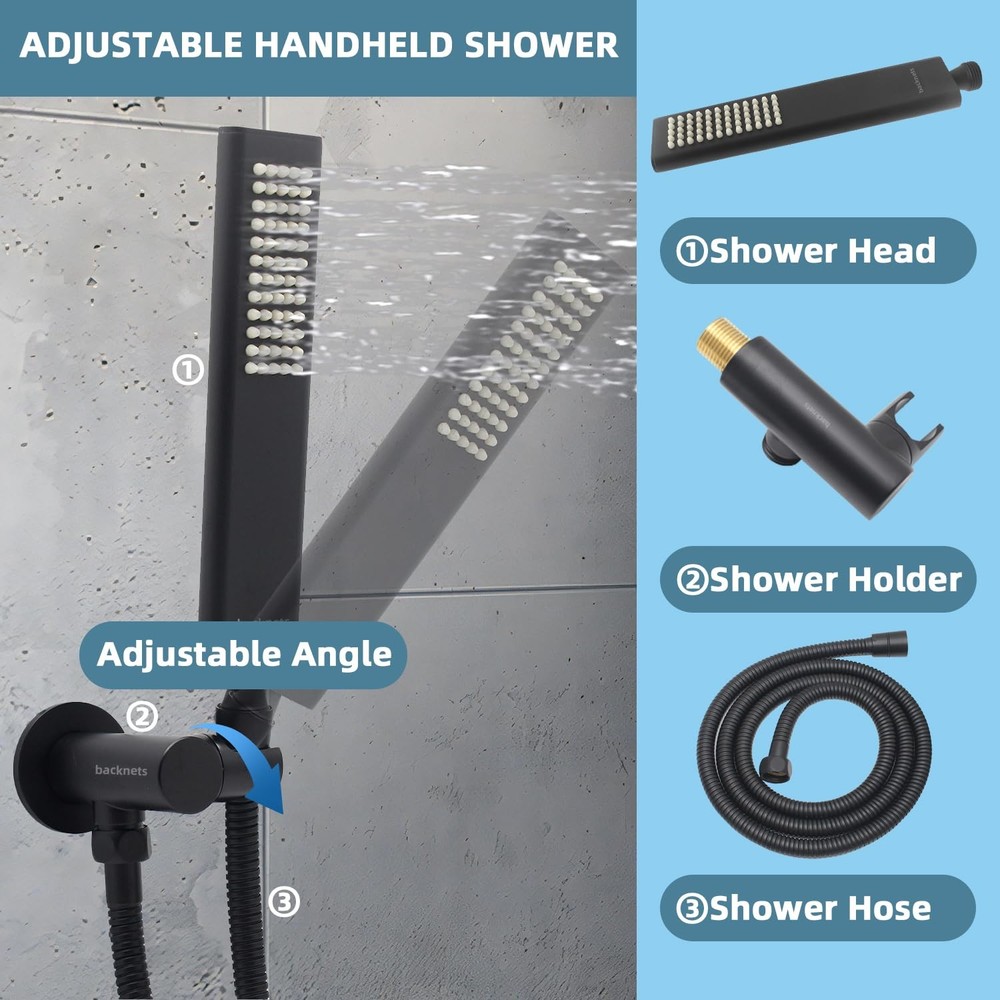 Solid Brass Handheld Shower Head Arc Design High Pressure Matte Black Hand Sh...