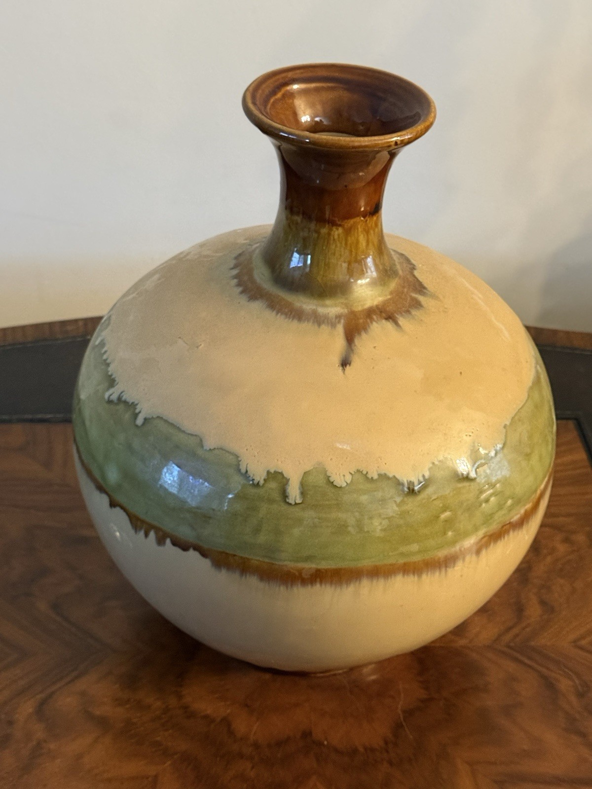 Large Handmade Pottery Glazed Earth Tone Drip Glaze Vase Table Centerpiece