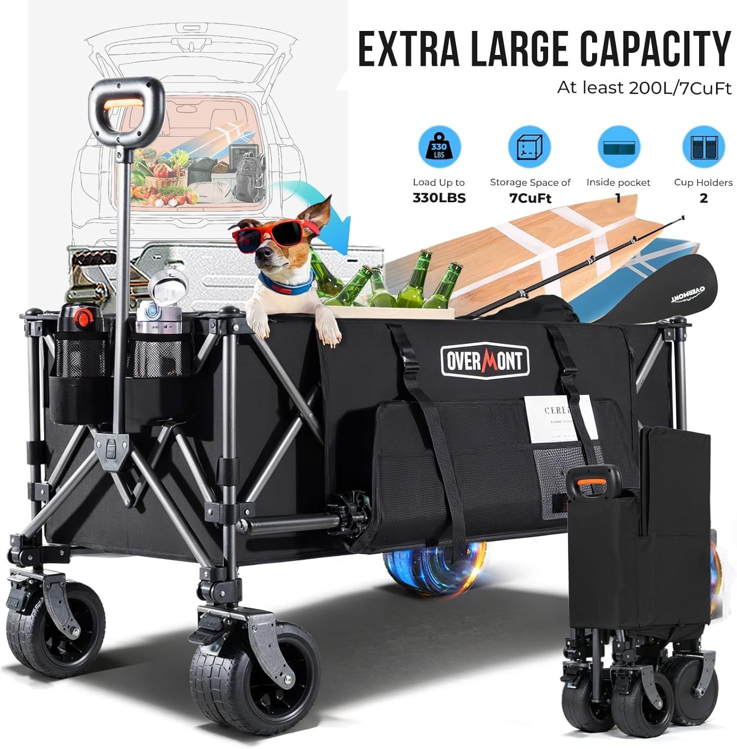 Electric Collapsible Folding Wagon - 200L Foldable Cart with All Terrain Wheels