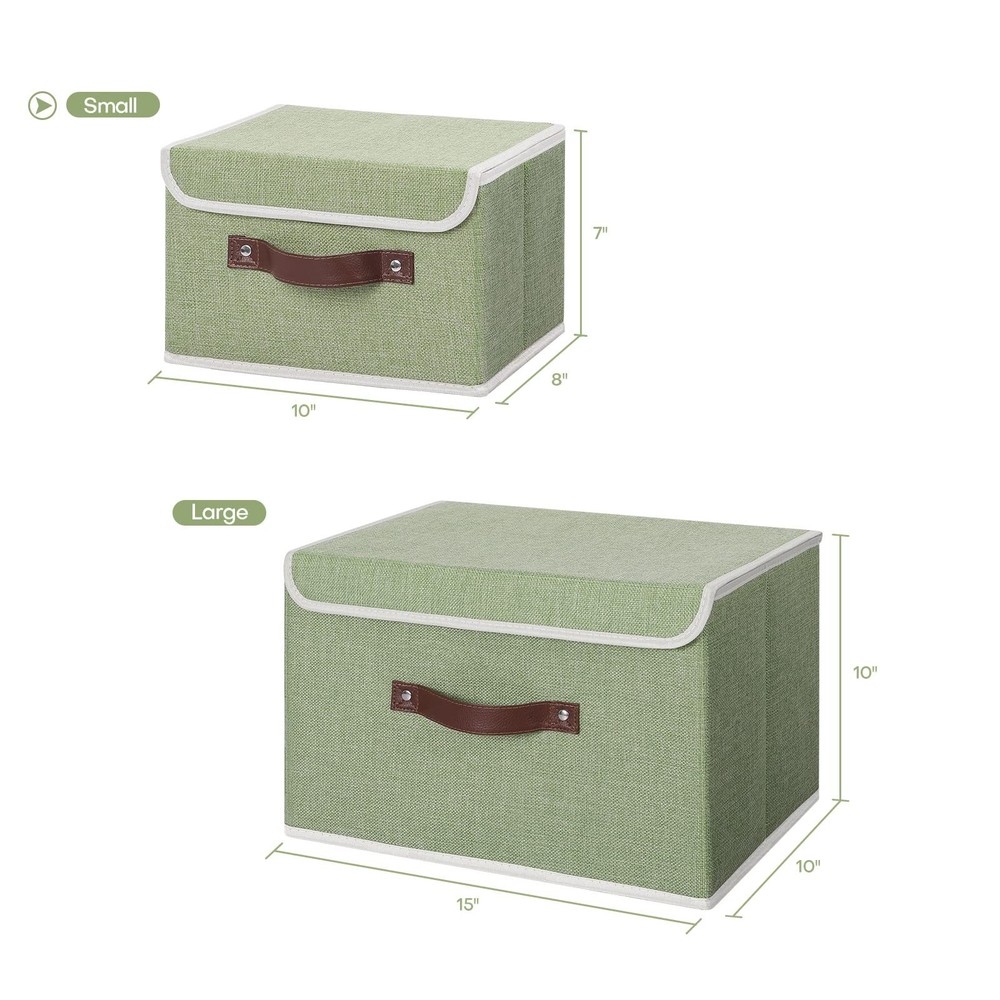 Storage Bin Small Green PU Leather Handles PP Plastic Board Lidded