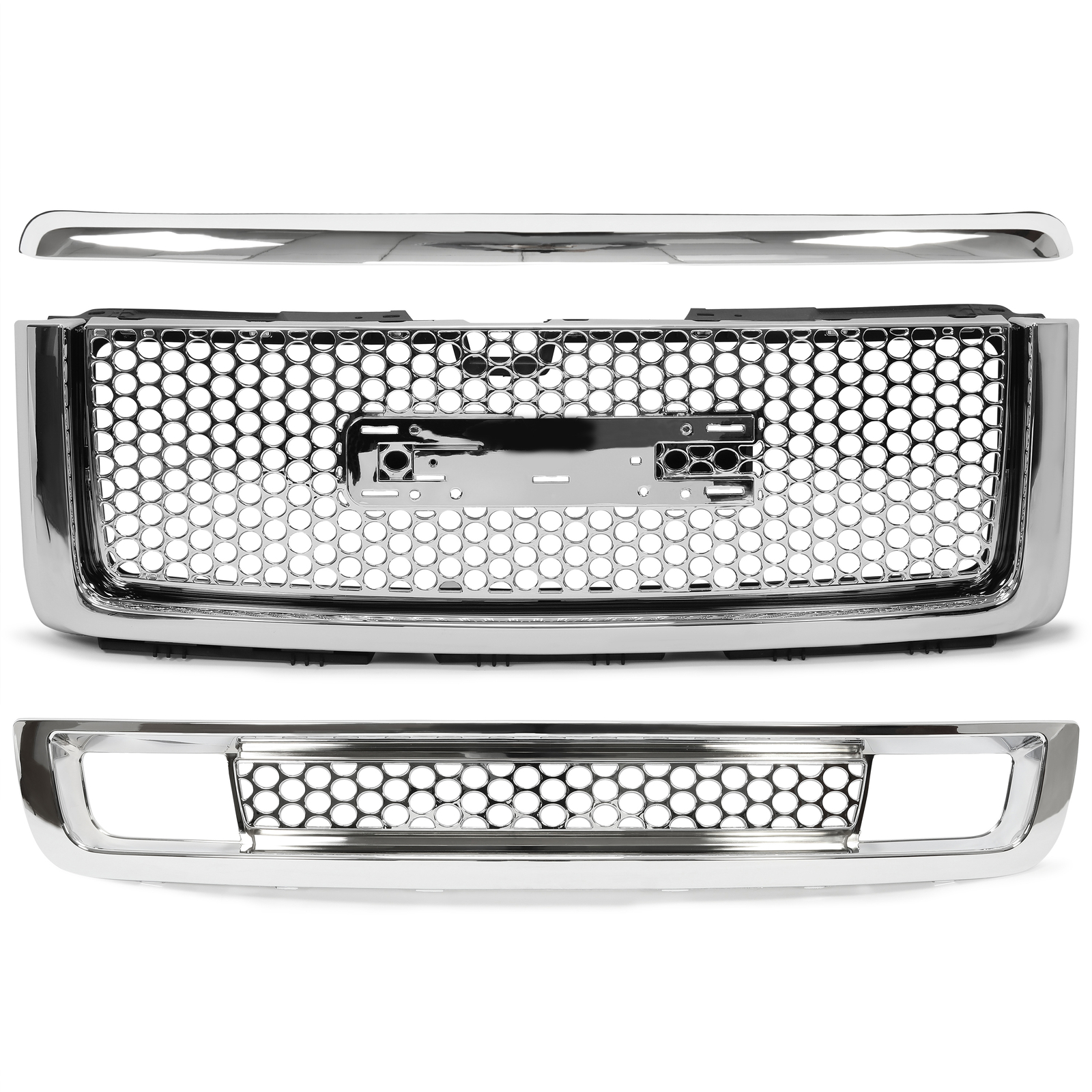 For 2007-13 GMC Sierra 1500 Denali Pickup Upper Lower Grille Hood Molding Chrome