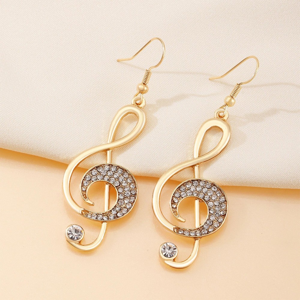 Delicate Music Note Dangle Earrings Crystal Note Treble Clef Music Note Drop ...