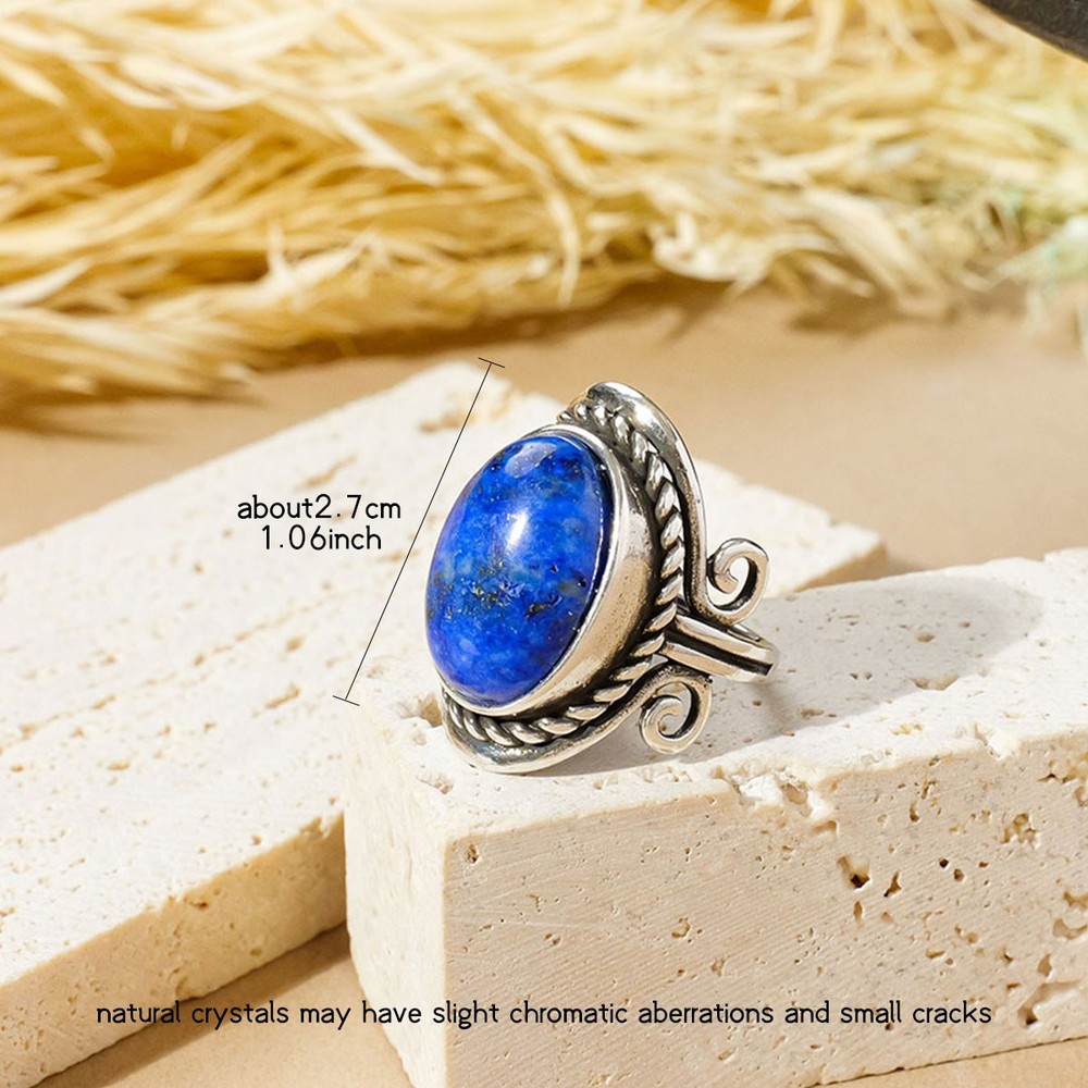 7Pcs Boho Vintage Gemstone Ring Set Antique Silver Healing Crystal Adjustable