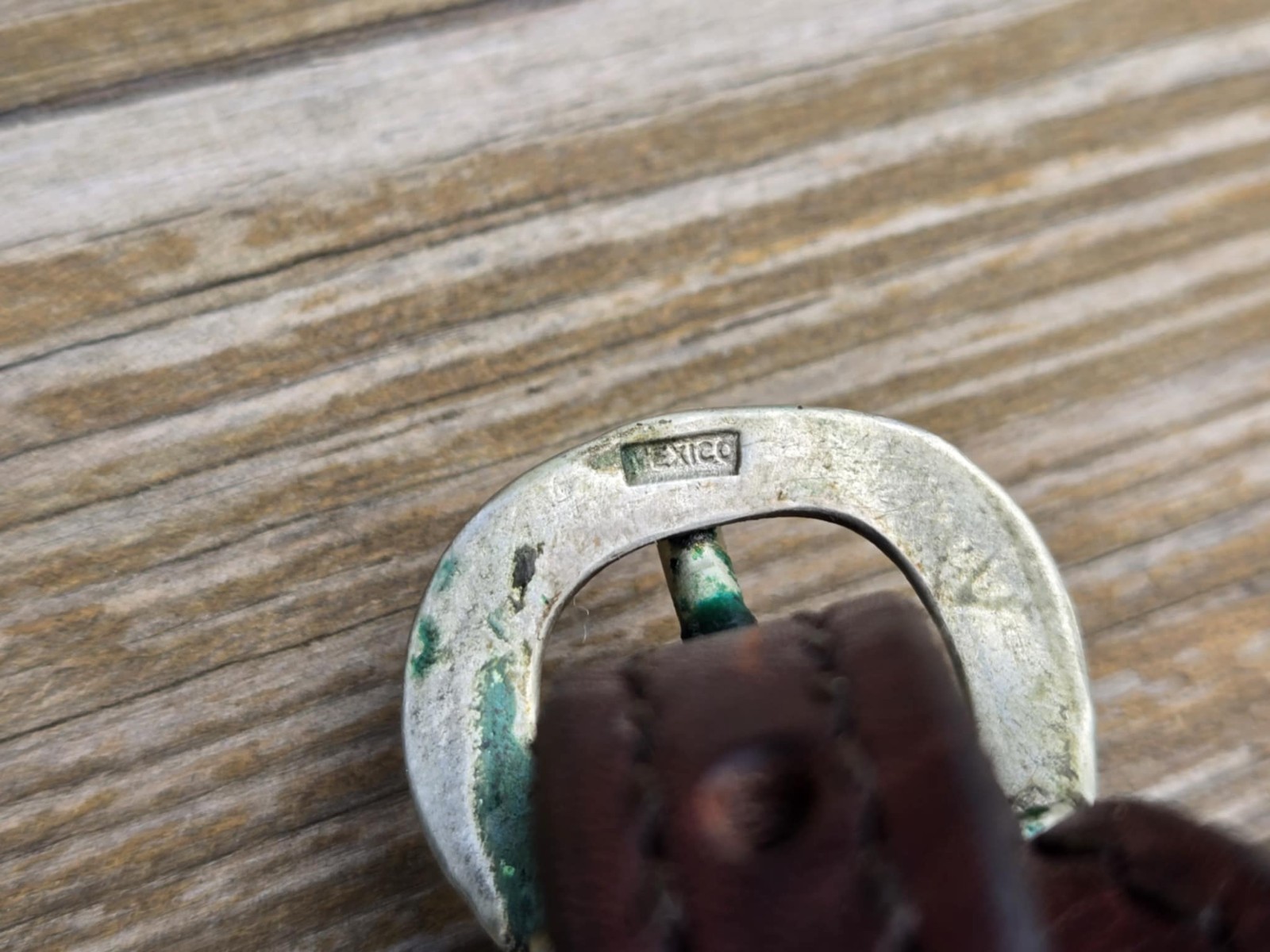 VINTAGE Doubled Stitched Brown Leather MEXICO SILVER Buckle Sets Western Hobbles