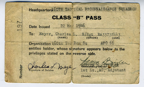 1946 AAF Station Furth Germany Class B Pass