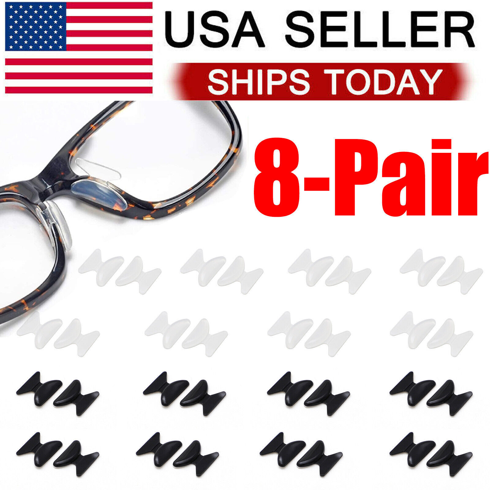 8 Pairs Anti-slip silicone Stick On Nose Pads For Eyeglasses Sunglasses Glasses