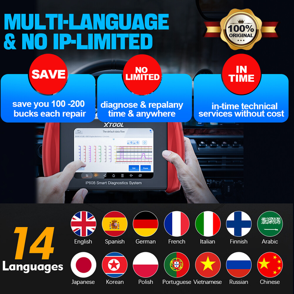 2025 XTOOL IP608 OBD2 Scan Tool Car Auto Full System Diagnostic Tool 30+Reset