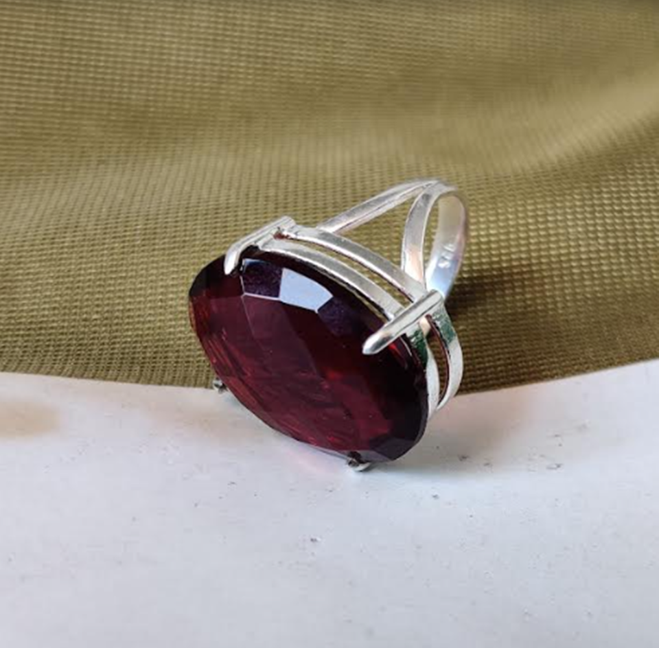 Garnet Ring Solid 925 Sterling Silver Beautiful Ring Perfect All Size Mo*