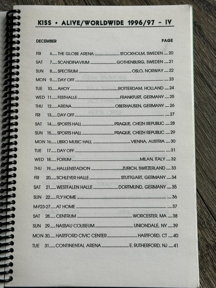 KISS Tour Itinerary Book 4 Alive Reunion Concert Tour Nov-Dec 1996 Vintage Kiss