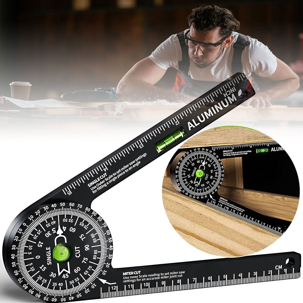 High Precision Miter Saw Protractor Angle Finder with Level Gauge & Laser - Idea