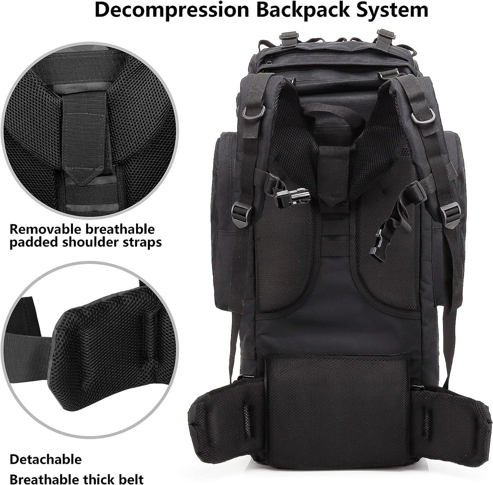 65L Hiking Backpack Water Resistent Oversized Rucksack Extra Large Camping Bag