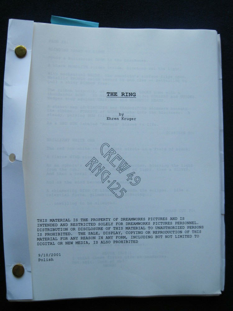 ORIGINAL ARCHIVE for the Film THE RING - 2 SCRIPTS, PROD. MATERIAL & PROGRAM