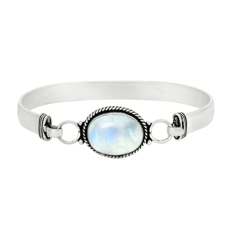 Rainbow Moonstone Gemstone 925 Sterling Silver Bracelet Cuff