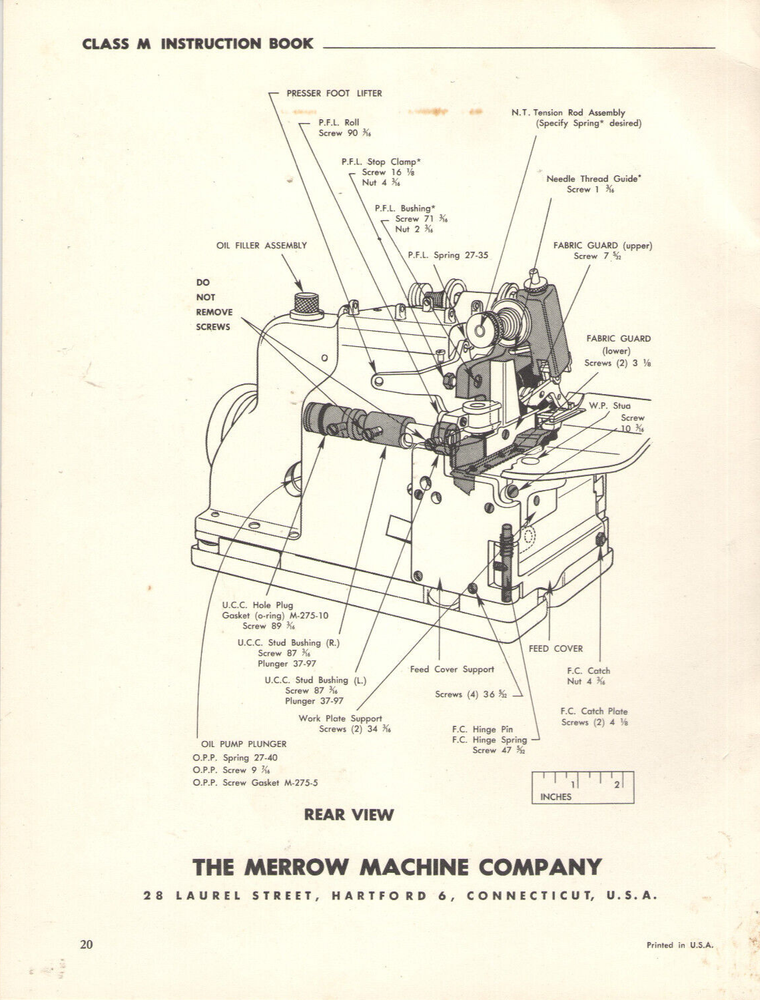 MERROW SEWING MACHINE CLASS M INSTRUCTIONS FOR SETTING UP & OPERATING! MANUAL!